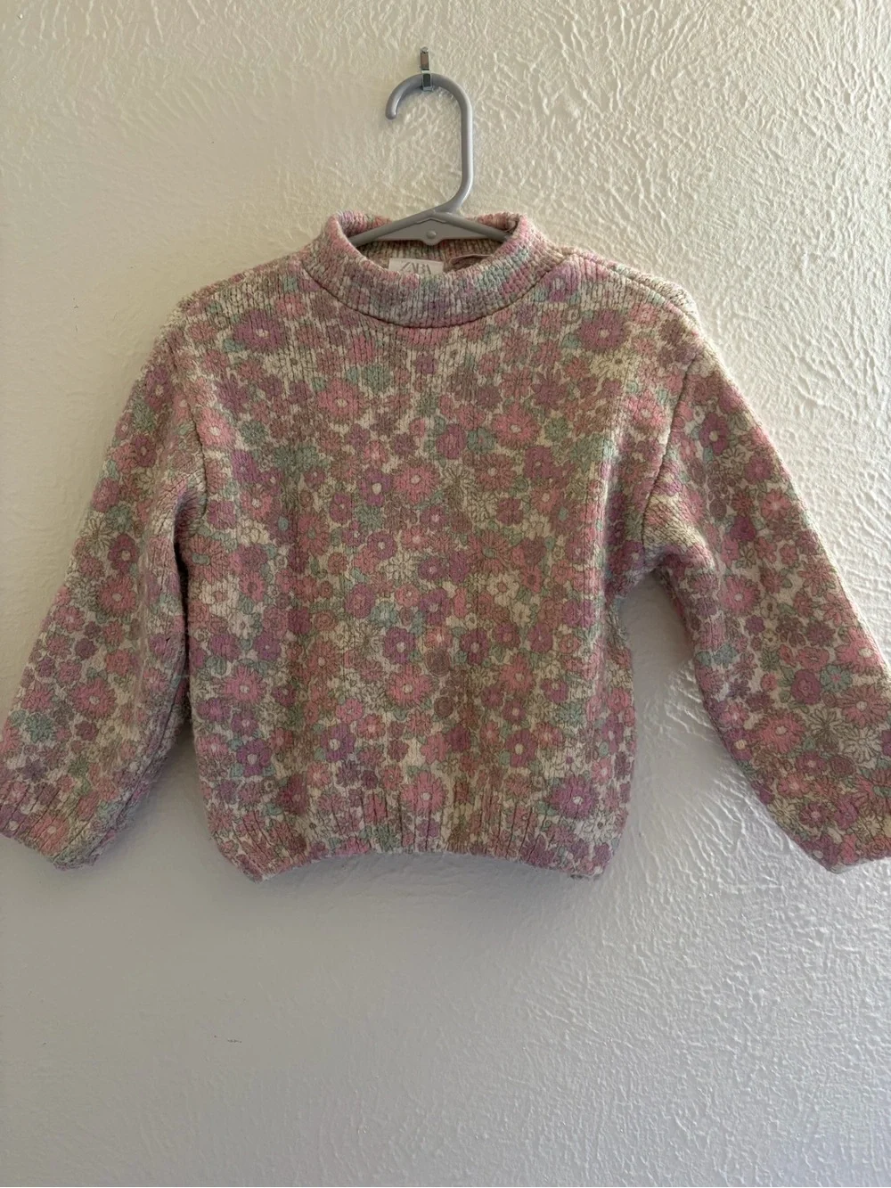 Zara Pink and Cream Floral Mock-Neck Sweater